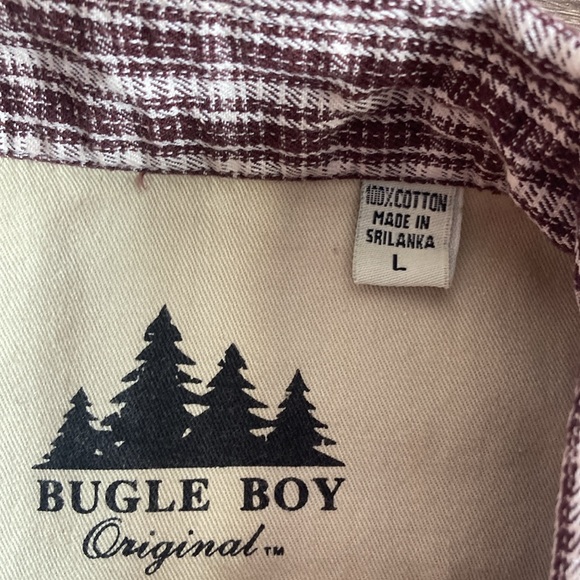 Mens EUC Bugle Boy Large Burgundy Plaid Button Down Shirt - Picture 3 of 7